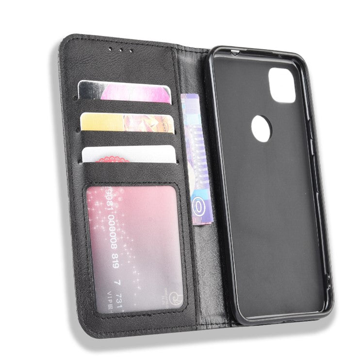 Retro Magnetic Leather with Wallet Phone Cover for Google Pixel 4a - Black