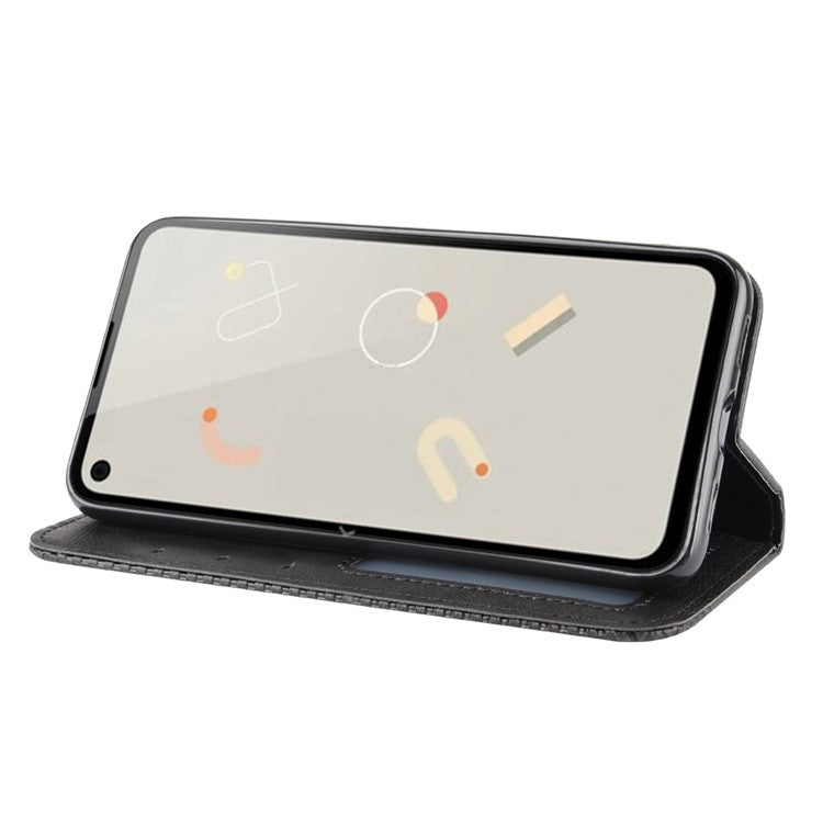 Retro Magnetic Leather with Wallet Phone Cover for Google Pixel 4a - Black