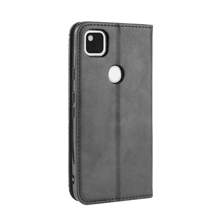 Retro Magnetic Leather with Wallet Phone Cover for Google Pixel 4a - Black
