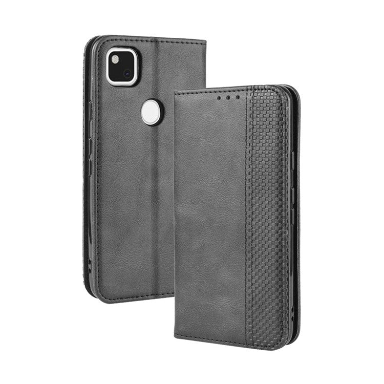 Retro Magnetic Leather with Wallet Phone Cover for Google Pixel 4a - Black