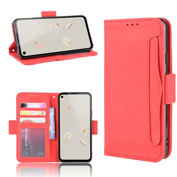 Multiple Card Slots Leather Wallet Stand Shell for Google Pixel 4A - Red