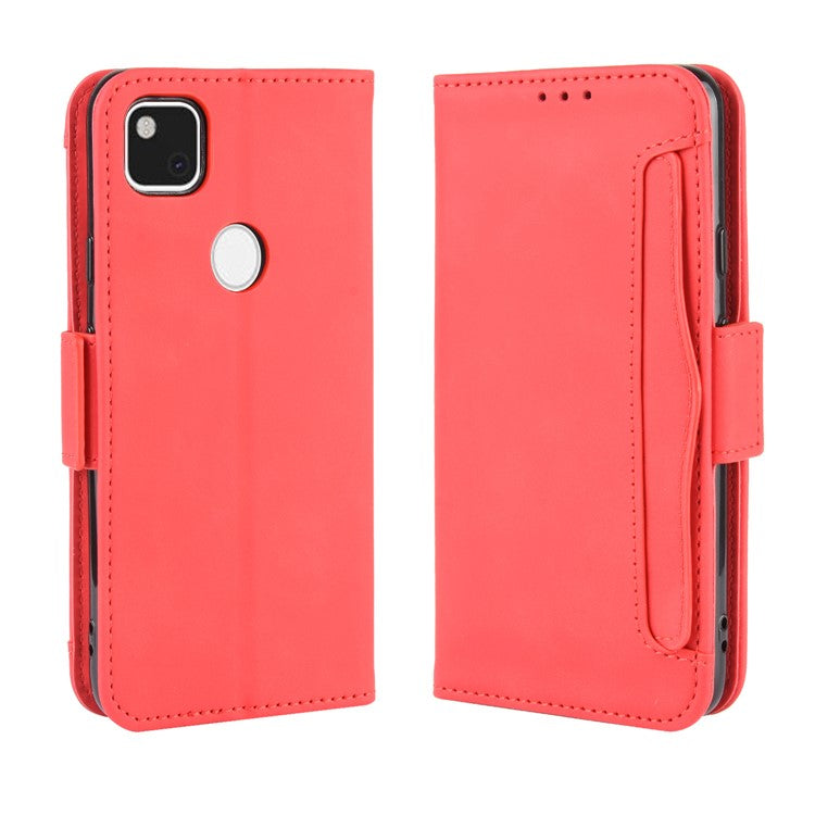 Multiple Card Slots Leather Wallet Stand Shell for Google Pixel 4A - Red