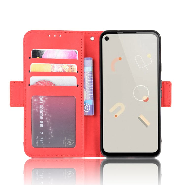 Multiple Card Slots Leather Wallet Stand Shell for Google Pixel 4A - Red