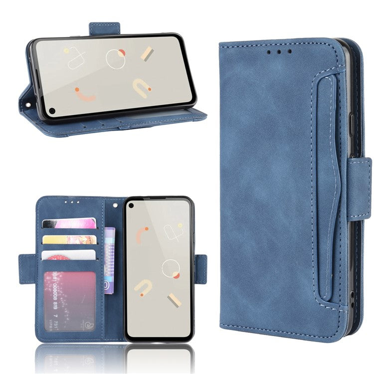 Multiple Card Slots Leather Wallet Stand Shell for Google Pixel 4A - Blue