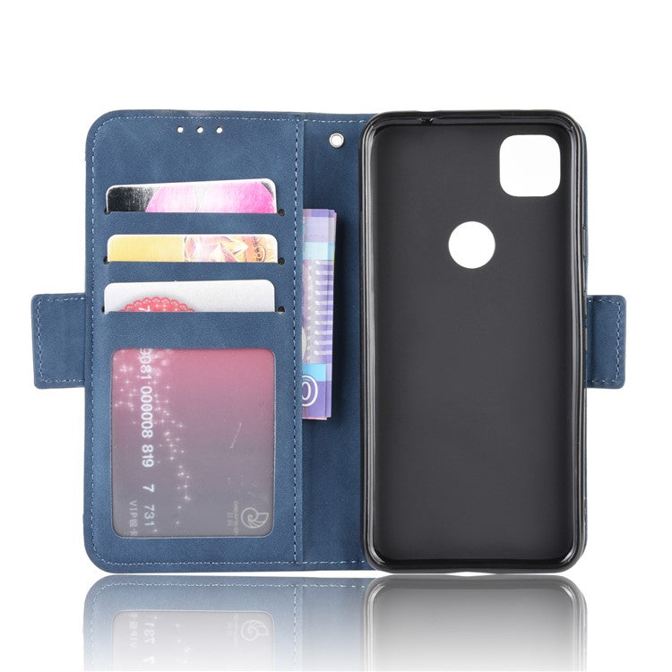 Multiple Card Slots Leather Wallet Stand Shell for Google Pixel 4A - Blue