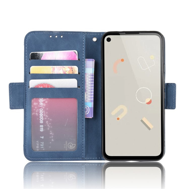 Multiple Card Slots Leather Wallet Stand Shell for Google Pixel 4A - Blue