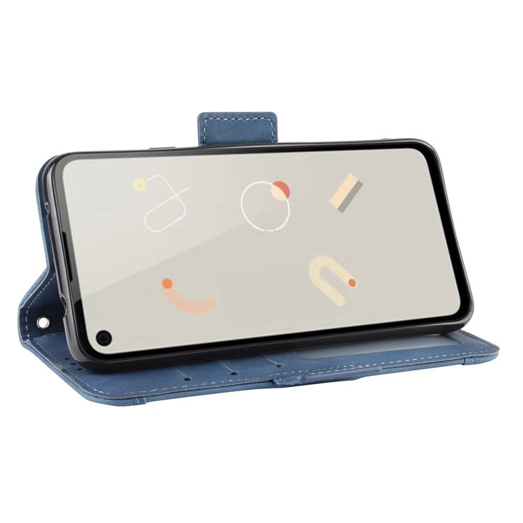 Multiple Card Slots Leather Wallet Stand Shell for Google Pixel 4A - Blue