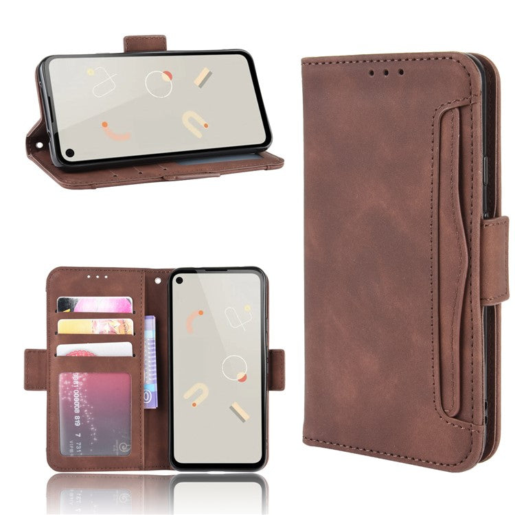 Multiple Card Slots Leather Wallet Stand Shell for Google Pixel 4A - Brown