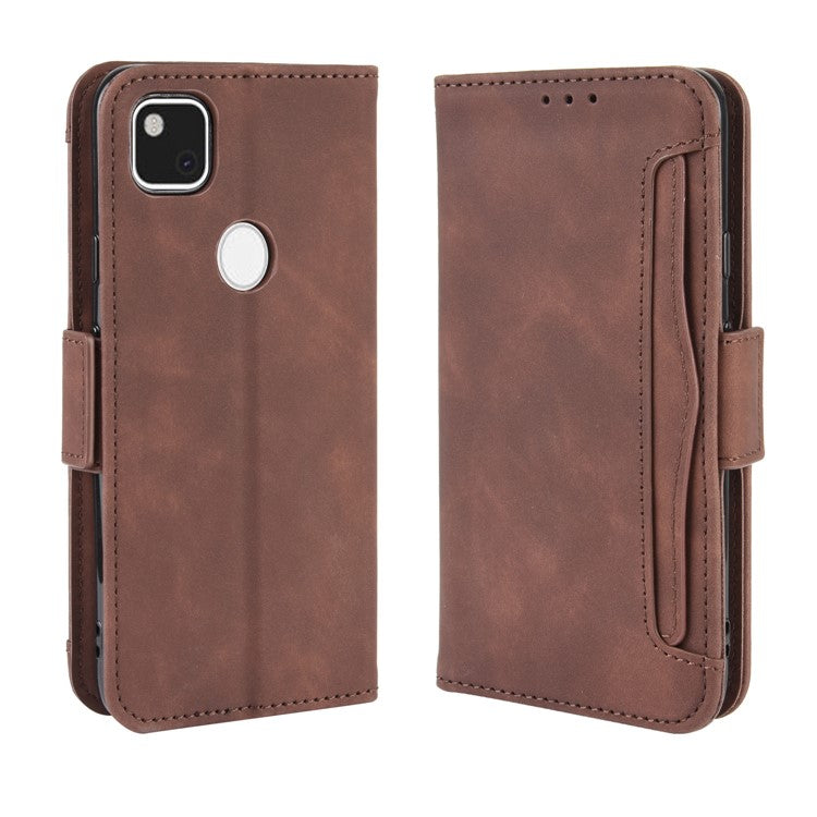 Multiple Card Slots Leather Wallet Stand Shell for Google Pixel 4A - Brown