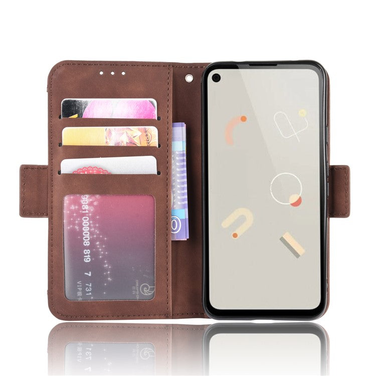 Multiple Card Slots Leather Wallet Stand Shell for Google Pixel 4A - Brown