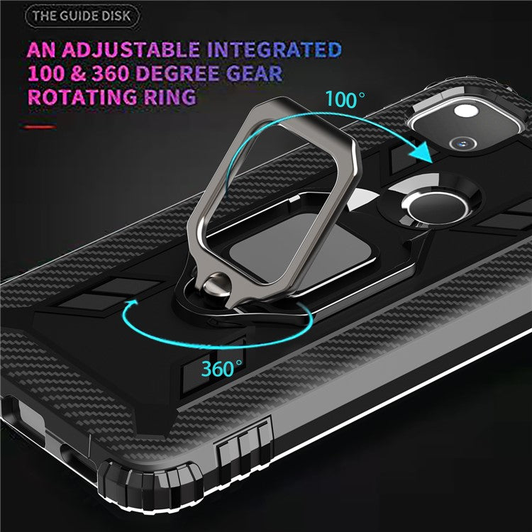Finger Ring Kickstand TPU Case Mobile Phone Protective Shell for Google Pixel 4a - Black