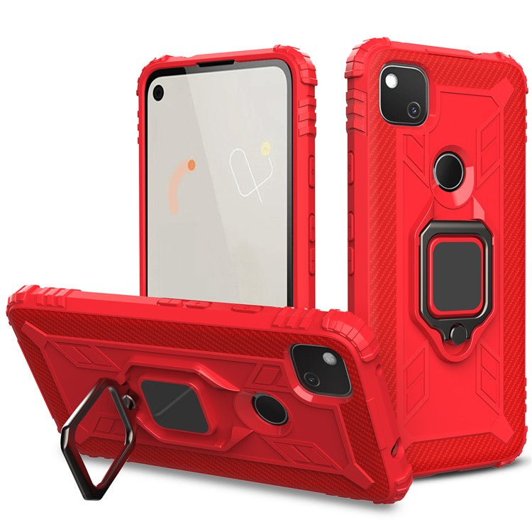 Finger Ring Kickstand TPU Case Mobile Phone Protective Shell for Google Pixel 4a - Red