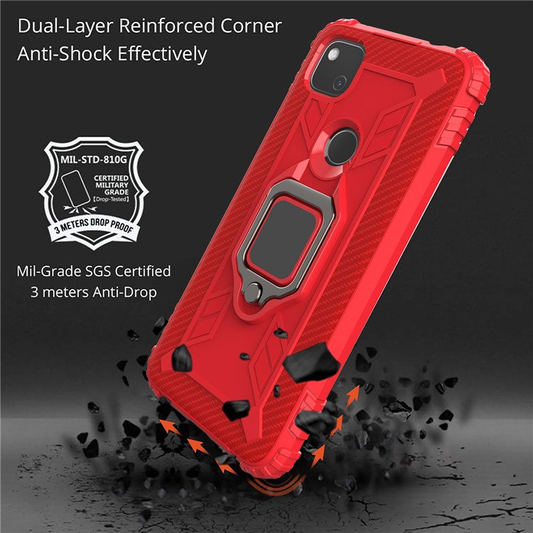 Finger Ring Kickstand TPU Case Mobile Phone Protective Shell for Google Pixel 4a - Red