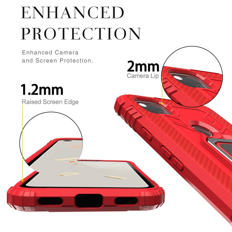 Finger Ring Kickstand TPU Case Mobile Phone Protective Shell for Google Pixel 4a - Red