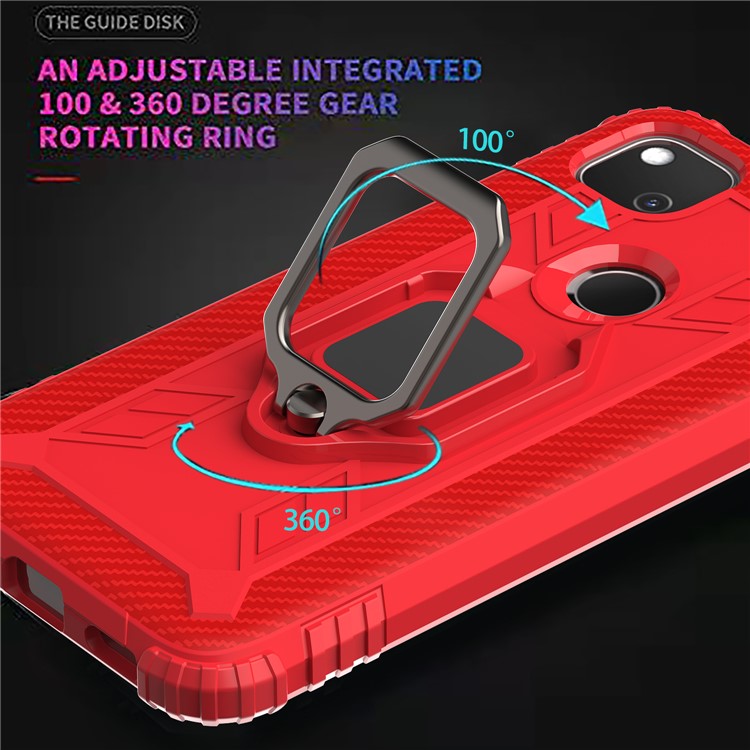 Finger Ring Kickstand TPU Case Mobile Phone Protective Shell for Google Pixel 4a - Red