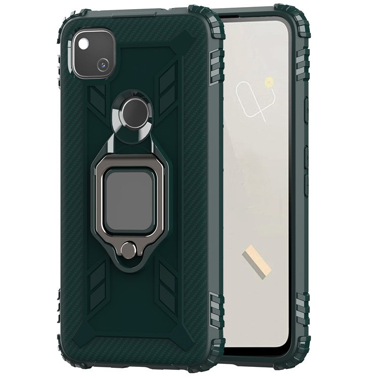 Finger Ring Kickstand TPU Case Mobile Phone Protective Shell for Google Pixel 4a - Green