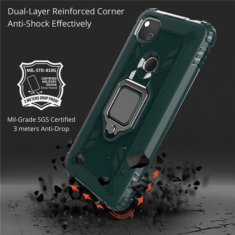 Finger Ring Kickstand TPU Case Mobile Phone Protective Shell for Google Pixel 4a - Green