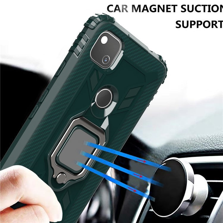 Finger Ring Kickstand TPU Case Mobile Phone Protective Shell for Google Pixel 4a - Green