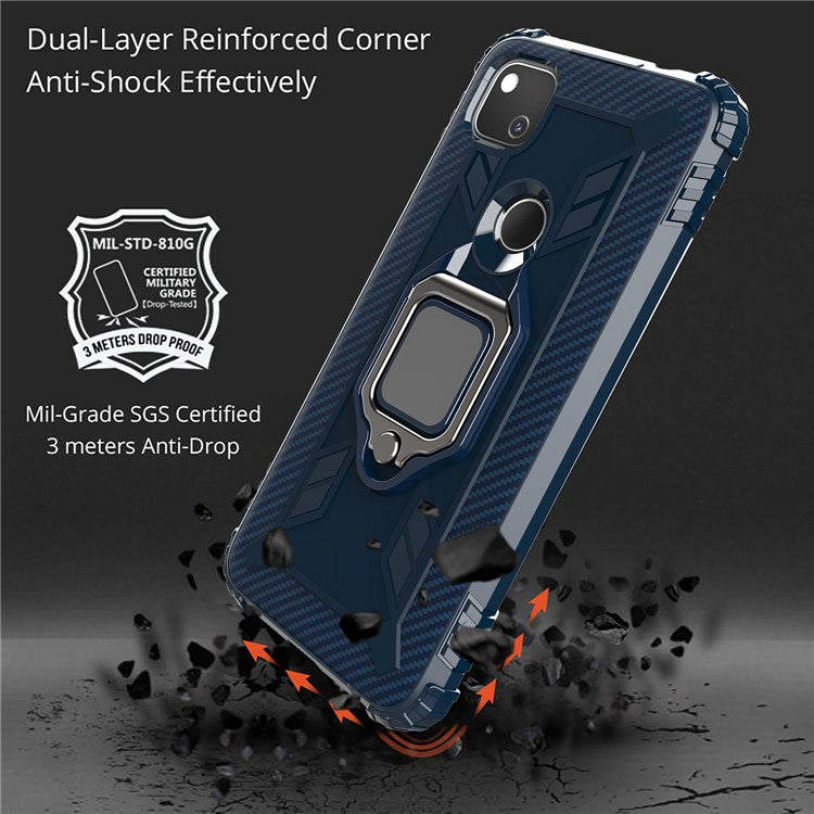 Finger Ring Kickstand TPU Case Mobile Phone Protective Shell for Google Pixel 4a - Blue