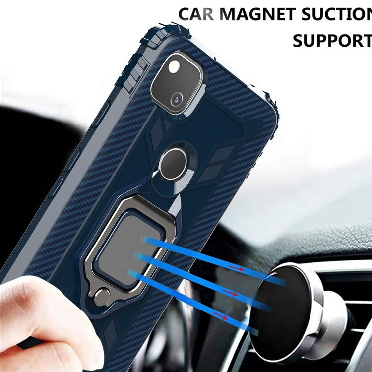 Finger Ring Kickstand TPU Case Mobile Phone Protective Shell for Google Pixel 4a - Blue