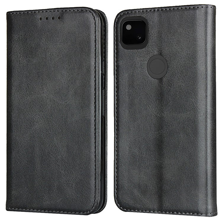 Auto-absorbed Magnetic Leather Stand Case for Google Pixel 4a Textured PU Leather Phone Accessory - Black