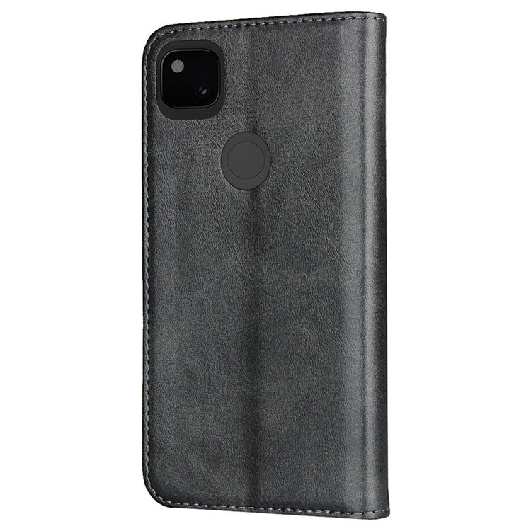 Auto-absorbed Magnetic Leather Stand Case for Google Pixel 4a Textured PU Leather Phone Accessory - Black