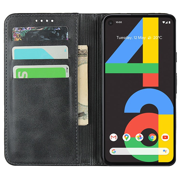 Auto-absorbed Magnetic Leather Stand Case for Google Pixel 4a Textured PU Leather Phone Accessory - Black