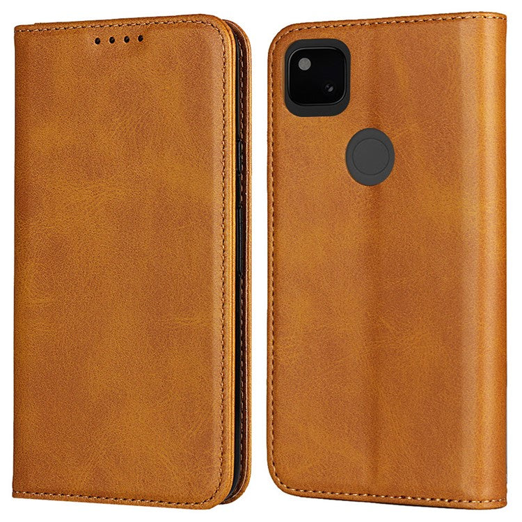 Auto-absorbed Magnetic Leather Stand Case for Google Pixel 4a Textured PU Leather Phone Accessory - Brown