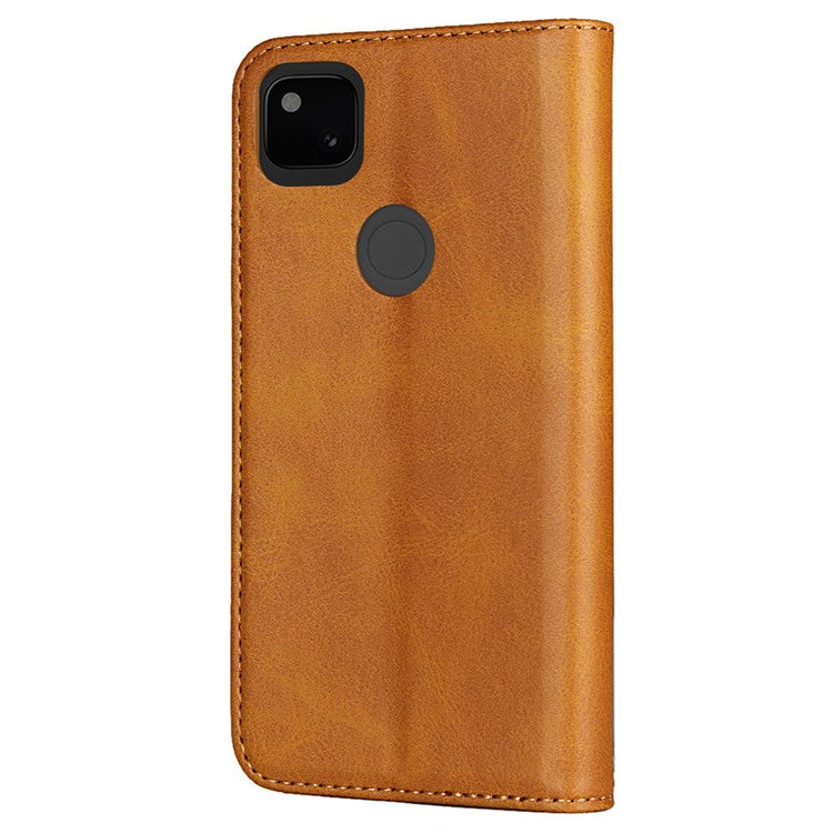 Auto-absorbed Magnetic Leather Stand Case for Google Pixel 4a Textured PU Leather Phone Accessory - Brown