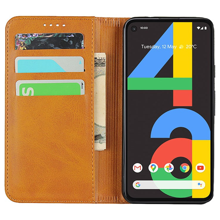 Auto-absorbed Magnetic Leather Stand Case for Google Pixel 4a Textured PU Leather Phone Accessory - Brown
