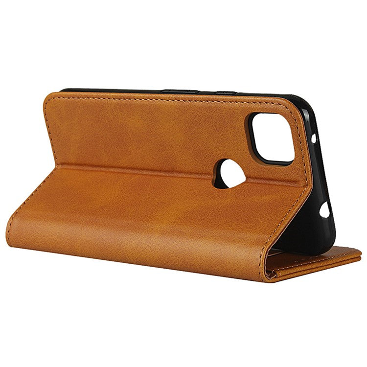 Auto-absorbed Magnetic Leather Stand Case for Google Pixel 4a Textured PU Leather Phone Accessory - Brown