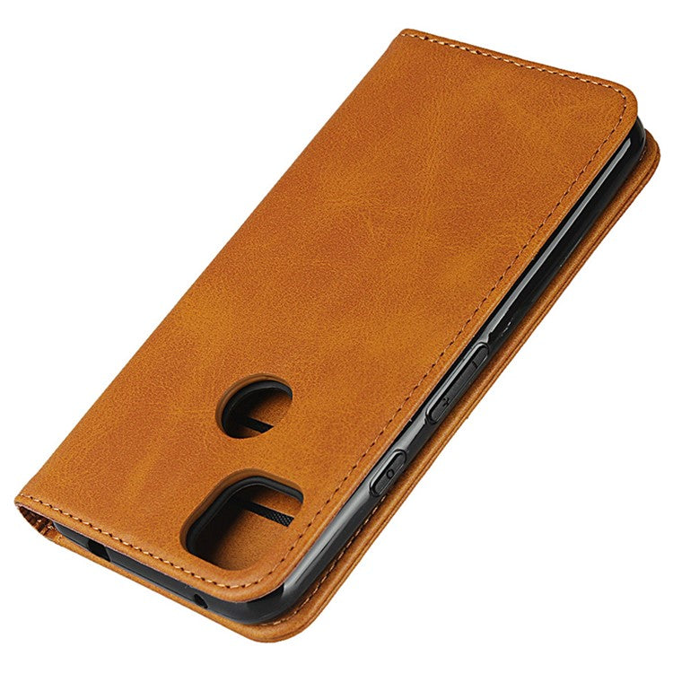 Auto-absorbed Magnetic Leather Stand Case for Google Pixel 4a Textured PU Leather Phone Accessory - Brown