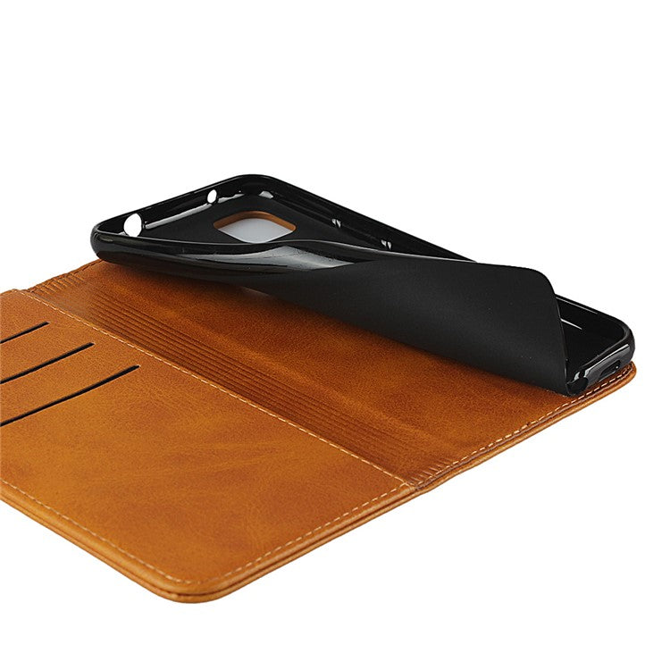 Auto-absorbed Magnetic Leather Stand Case for Google Pixel 4a Textured PU Leather Phone Accessory - Brown