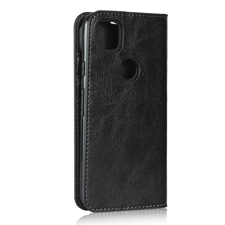 Crazy Horse Skin Genuine Leather Shell for Google Pixel 4a - Black