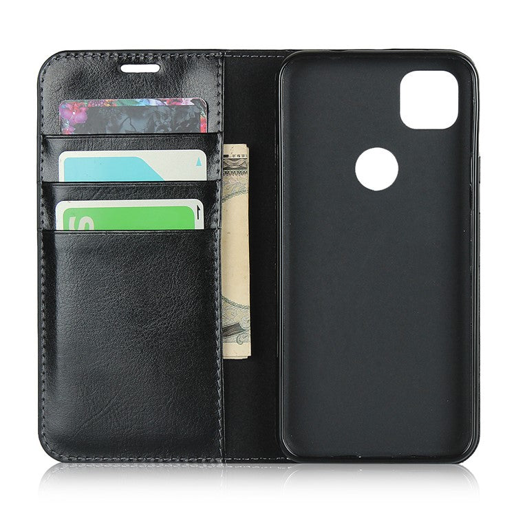 Crazy Horse Skin Genuine Leather Shell for Google Pixel 4a - Black