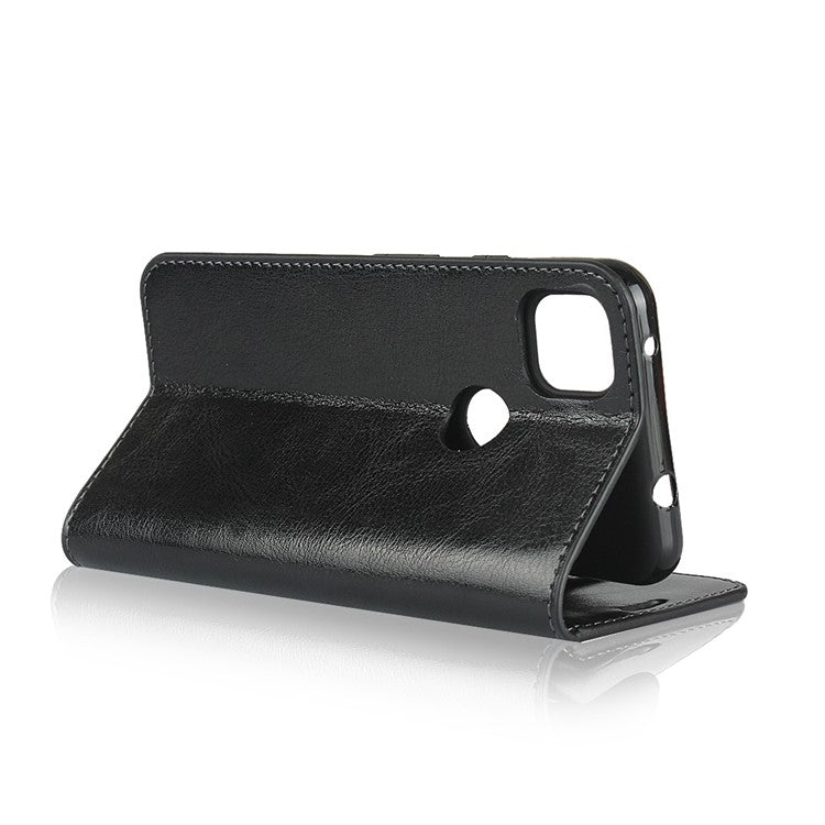 Crazy Horse Skin Genuine Leather Shell for Google Pixel 4a - Black
