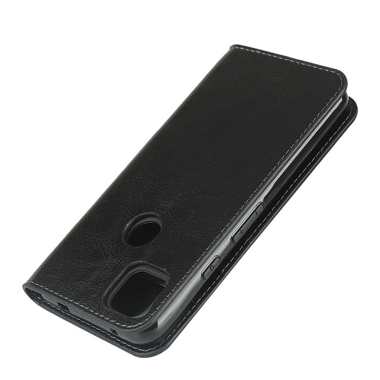 Crazy Horse Skin Genuine Leather Shell for Google Pixel 4a - Black