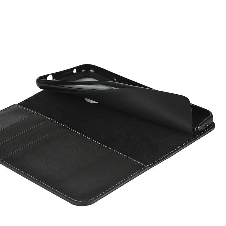 Crazy Horse Skin Genuine Leather Shell for Google Pixel 4a - Black