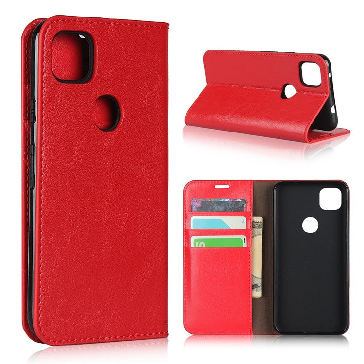 Crazy Horse Skin Genuine Leather Shell for Google Pixel 4a - Red