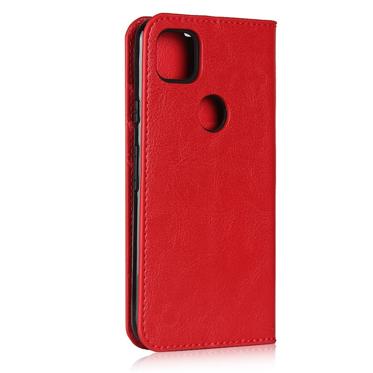 Crazy Horse Skin Genuine Leather Shell for Google Pixel 4a - Red