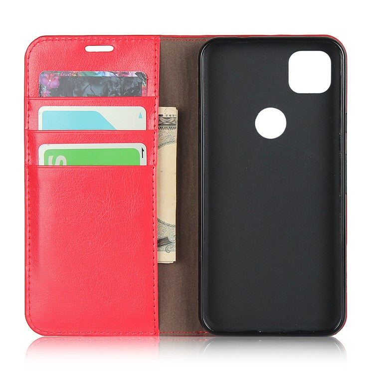 Crazy Horse Skin Genuine Leather Shell for Google Pixel 4a - Red