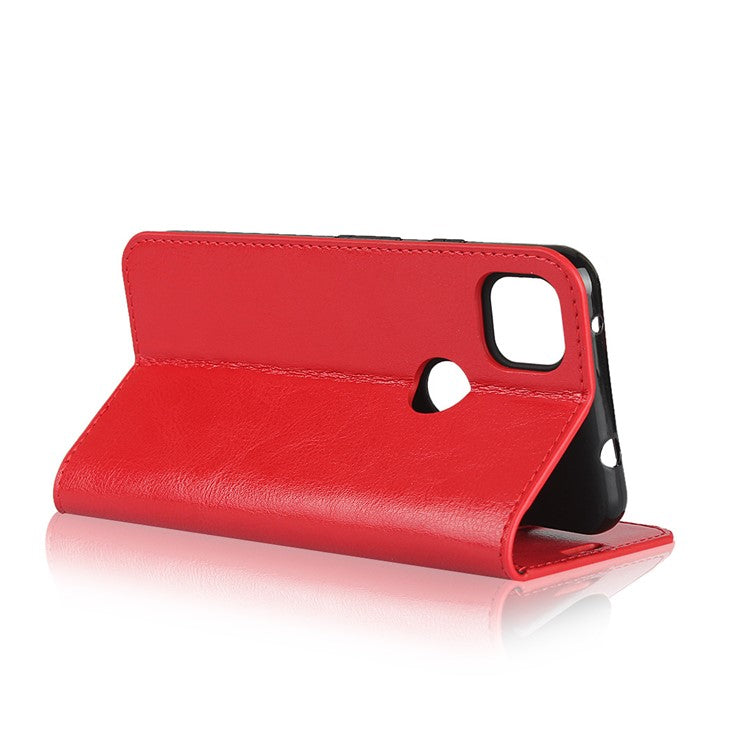 Crazy Horse Skin Genuine Leather Shell for Google Pixel 4a - Red