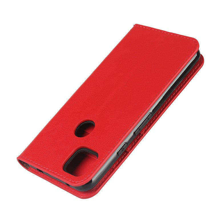 Crazy Horse Skin Genuine Leather Shell for Google Pixel 4a - Red