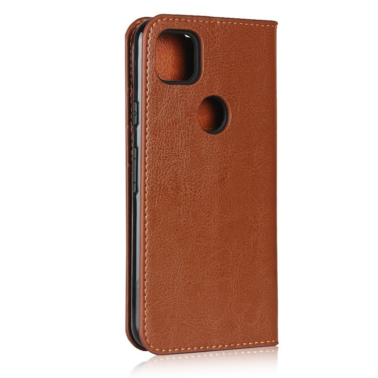 Crazy Horse Skin Genuine Leather Shell for Google Pixel 4a - Brown