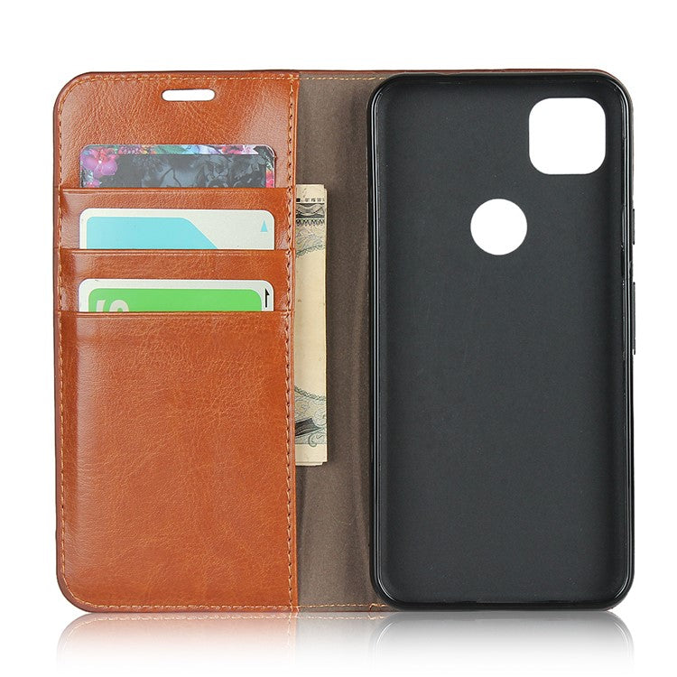 Crazy Horse Skin Genuine Leather Shell for Google Pixel 4a - Brown