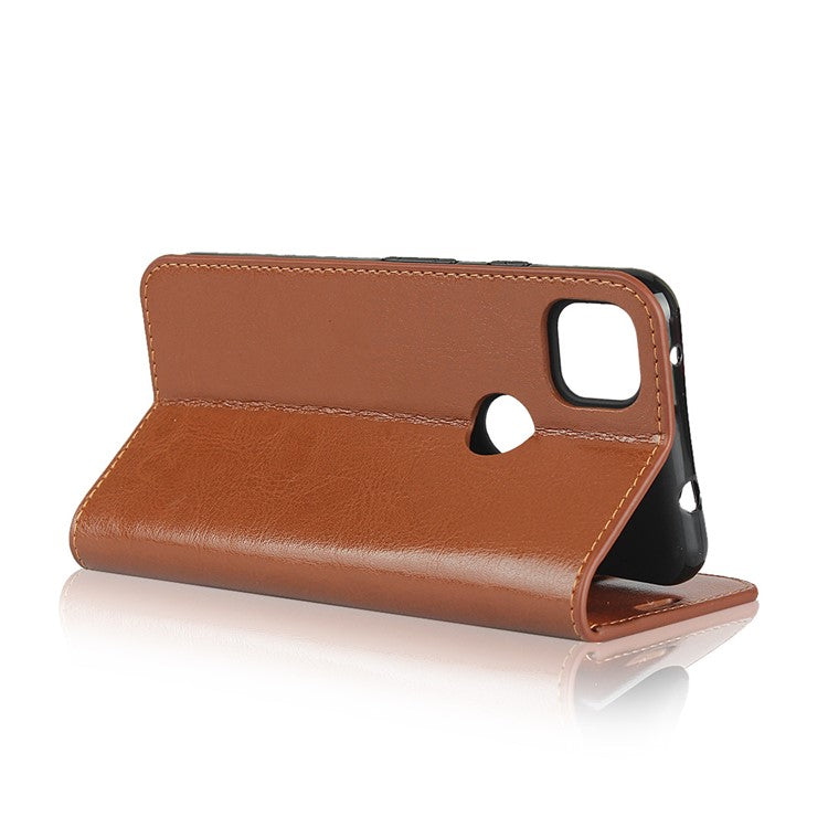 Crazy Horse Skin Genuine Leather Shell for Google Pixel 4a - Brown