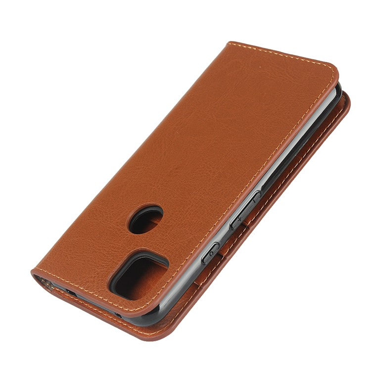Crazy Horse Skin Genuine Leather Shell for Google Pixel 4a - Brown