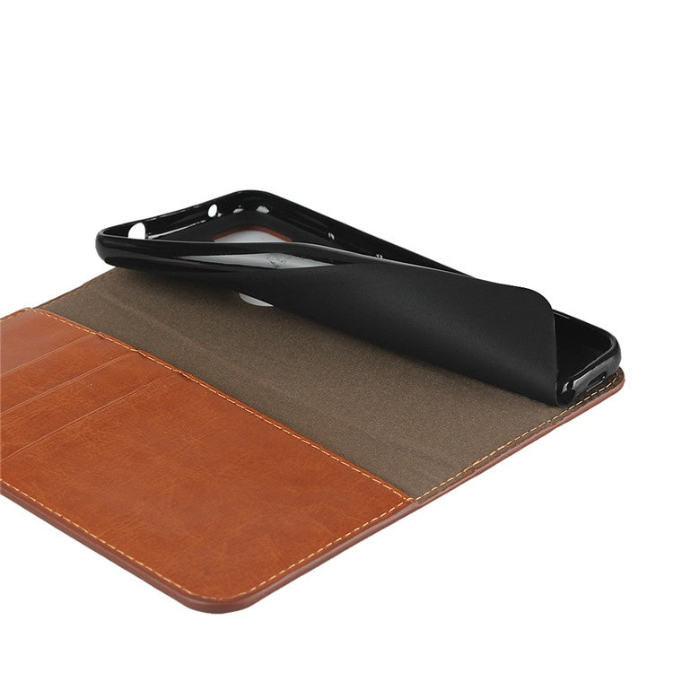 Crazy Horse Skin Genuine Leather Shell for Google Pixel 4a - Brown