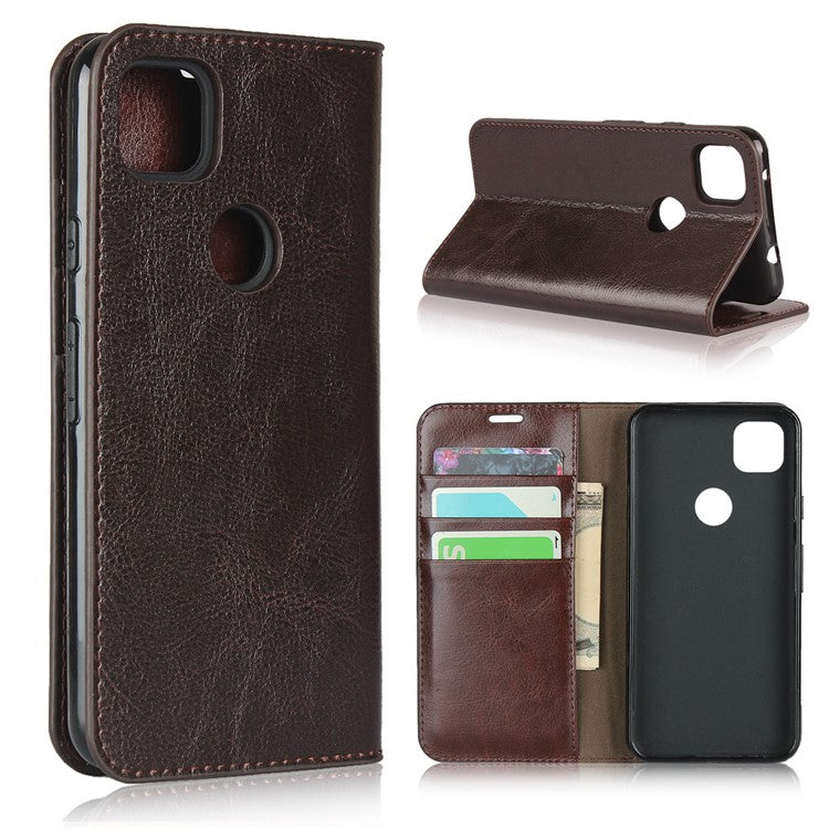 Crazy Horse Skin Genuine Leather Shell for Google Pixel 4a - Coffee