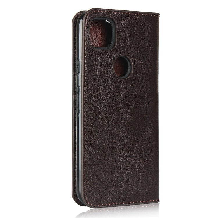 Crazy Horse Skin Genuine Leather Shell for Google Pixel 4a - Coffee